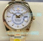 NOOB Factory Replica Rolex Sky-Dweller White Dial Yellow Gold Fluted Bezel Watch